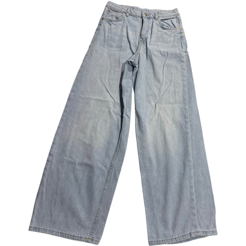 Zara Wide Leg High Rise Jeans Girls Size 13-14 years (28x28in) Light Wash Denim